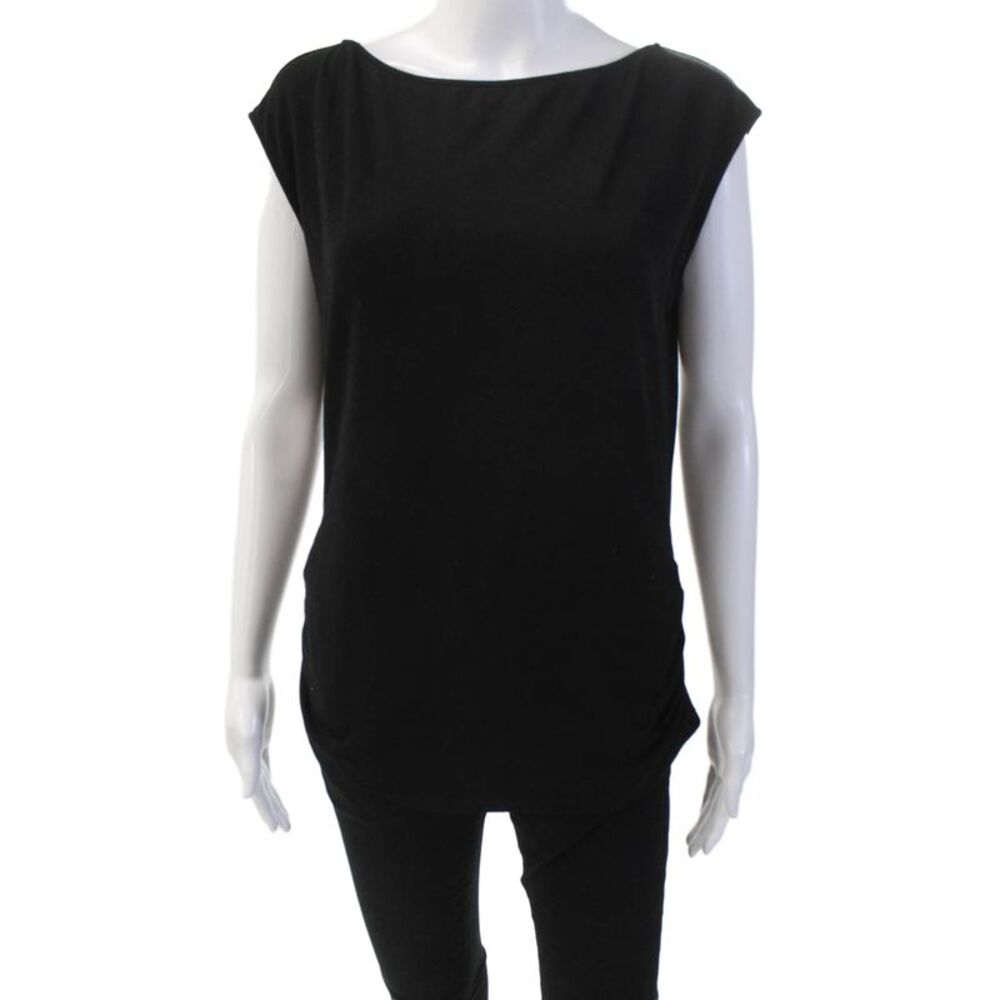 Designer Womens Round Neck Sleeveless Rouched Side Blouse Black Size S